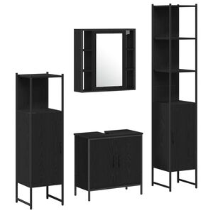 vidaXL Badezimmerm&ouml;bel-Set 4 stk. Schwarz 33 x 33 x 185,5 cm