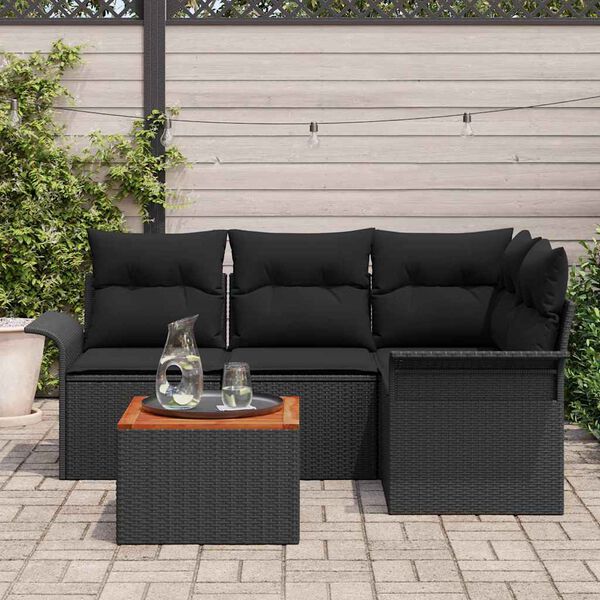 vidaXL Gartensofa-set mit Speicher 5 pcs Schwarz Poly-Rattan