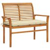vidaXL Gartenbank mit Cremewei&szlig;er Auflage 112 cm Massivholz Teak