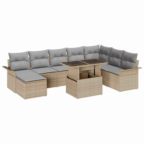 vidaXL Garten-Sofa-Set mit Kissen 9 pcs Beige und Hellgrau