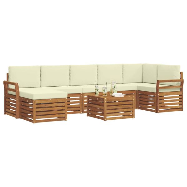 vidaXL Ecksofa Set mit Kissen 8 pcs Natur und Creme Massivholz Akazie