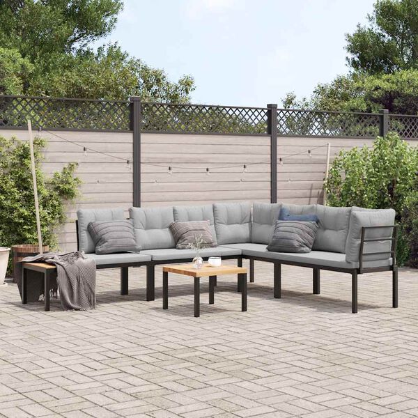 vidaXL Gartenbank-Set 5-tlg. Schwarz Pulverbeschichteter Stahl