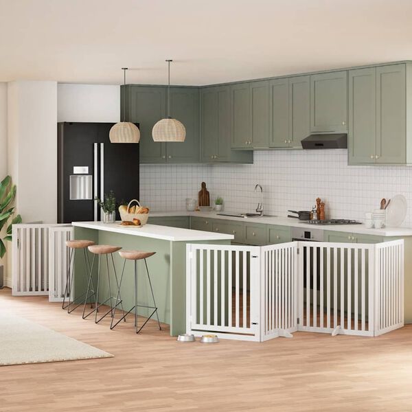 vidaXL 12-tlg. Hundetor mit T&uuml;r Faltbar Wei&szlig; 960 cm Pappelholz