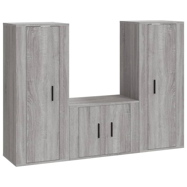 vidaXL 3-tlg. TV-Schrank-Set Grau Sonoma Holzwerkstoff