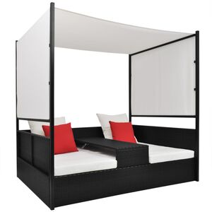 vidaXL Gartenbett mit Baldachin Schwarz 190&times;130 cm Poly Rattan