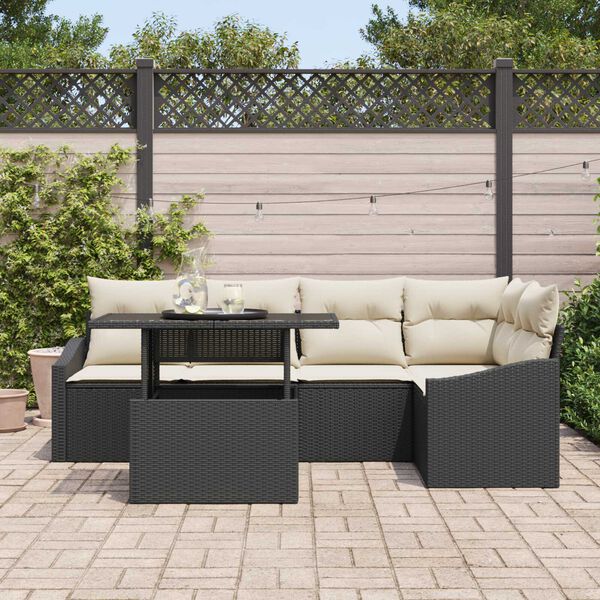 vidaXL Garten-Sofa-Set mit Kissen mit Speicher 6 pcs Schwarz und Creme