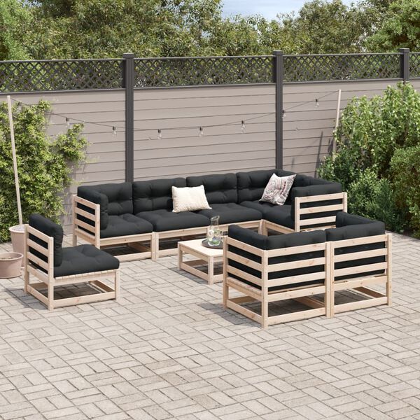 vidaXL 9-tlg. Garten-Sofagarnitur mit Kissen Massivholz Kiefer