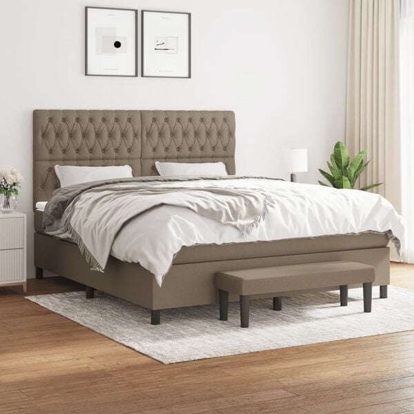vidaXL Boxspringbett mit Matratze Taupe 180x200 cm Stoff
