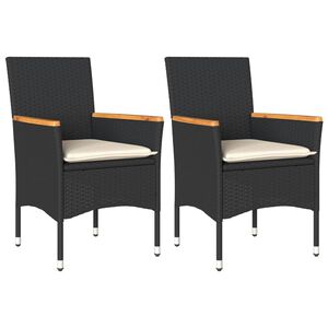 vidaXL Gartenst&uuml;hle mit Kissen 2 Stk. Schwarz Poly Rattan