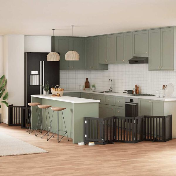 vidaXL 12-tlg. Hundetor mit T&uuml;r Faltbar Schwarz 600 cm Pappelholz