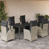 vidaXL 7-tlg. Garten-Essgruppe mit Kissen Hellgrau Poly Rattan