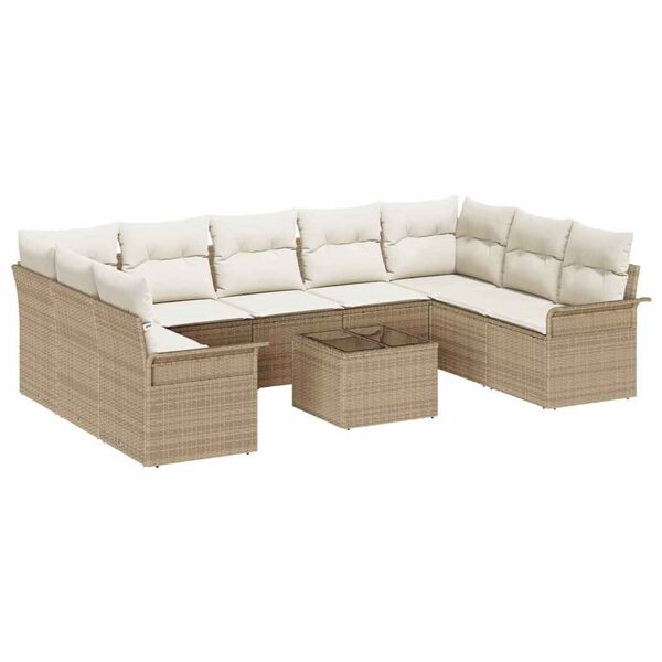 vidaXL Gartensofa-set mit Kissen 10 pcs Beige Poly-Rattan
