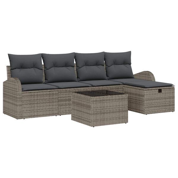 vidaXL Sofa Set mit Kissen mit Speicher Grau Poly-Rattan
