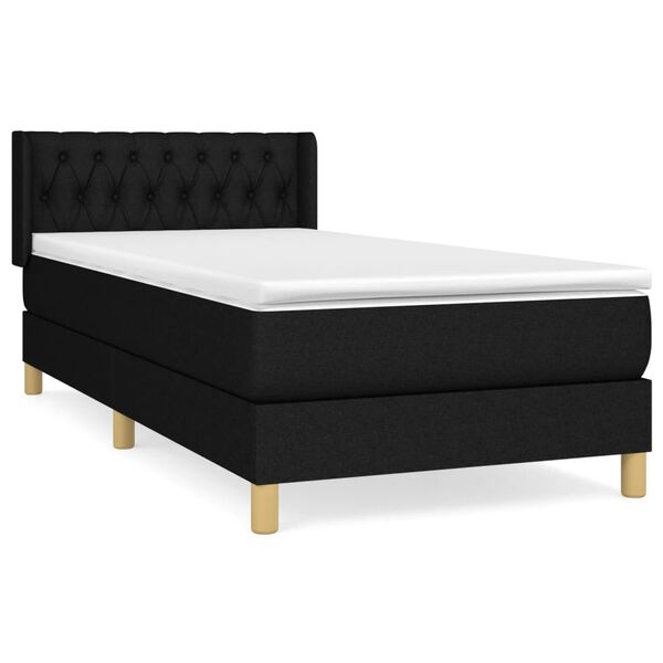 vidaXL Boxspringbett mit Matratze Schwarz 90x200 cm Stoff