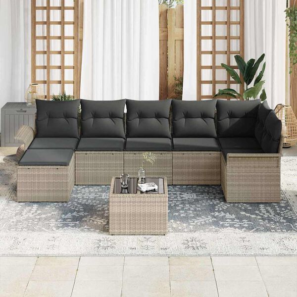 vidaXL Gartensofa-set mit Kissen 8 pcs Hellgrau Poly-Rattan