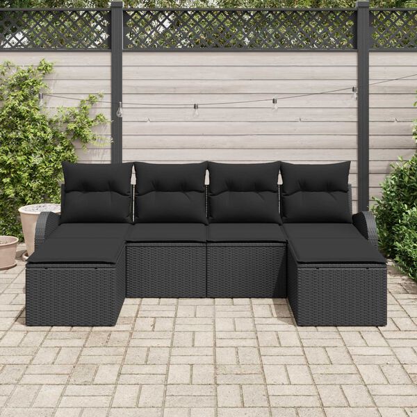 vidaXL Gartensofa-set mit Kissen 6 pcs Schwarz Poly Rattan
