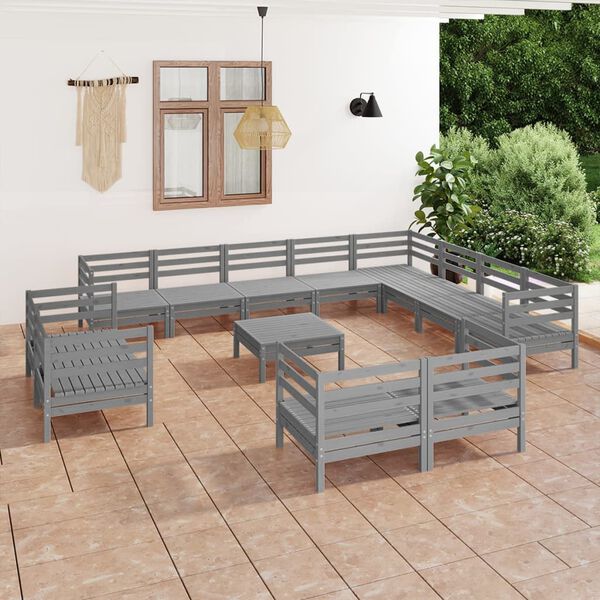 vidaXL 13-tlg. Garten-Lounge-Set Massivholz Kiefer Grau