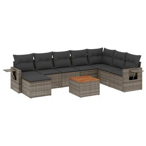 vidaXL 9-tlg. Garten-Sofagarnitur mit Kissen Grau Poly Rattan