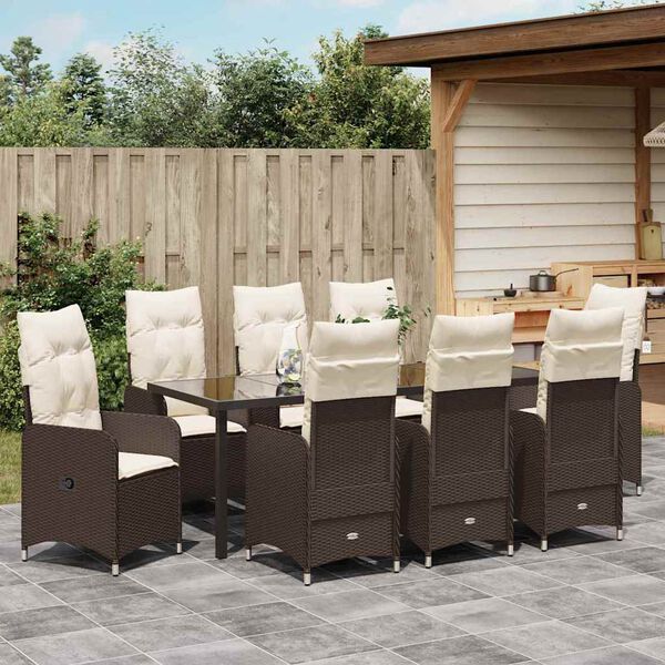 vidaXL Garten Essgruppe mit Kissen 9 pcs Braun Poly Rattan