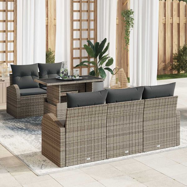 vidaXL Gartensofa-set mit Kissen 6 pcs Grau Poly Rattan