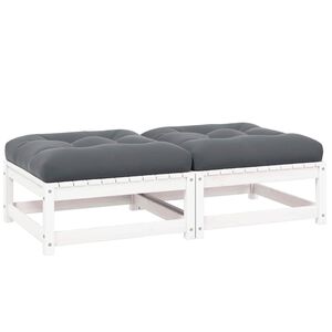 vidaXL Garten-Fu&szlig;hocker mit Kissen 2 Stk. Wei&szlig; Massivholz Kiefer