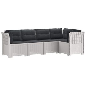 vidaXL 5-Sitzer Gartensofa mit Kissen Rattan-Look PP Wei&szlig;
