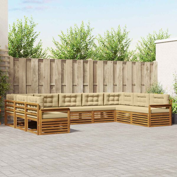vidaXL Outdoor-Sofagarnitur 9 pcs Natur und Beige Massivholz Akazie