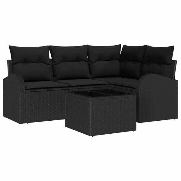 vidaXL Gartensofa-set mit Kissen 5 pcs Schwarz Poly-Rattan