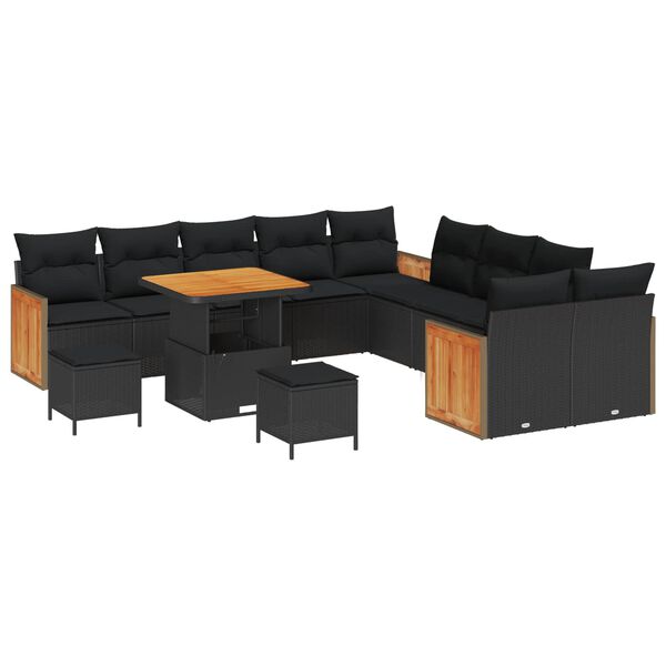 vidaXL Gartensofa-set mit Kissen 17 pcs Schwarz Poly-Rattan