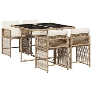 vidaXL 5-tlg. Garten-Essgruppe mit Kissen Beige Poly Rattan