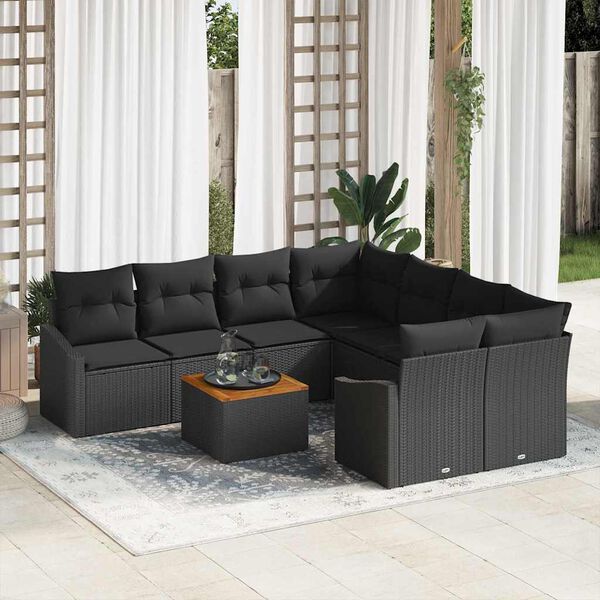 vidaXL Gartensofa-set mit Kissen 9 pcs Schwarz Poly-Rattan