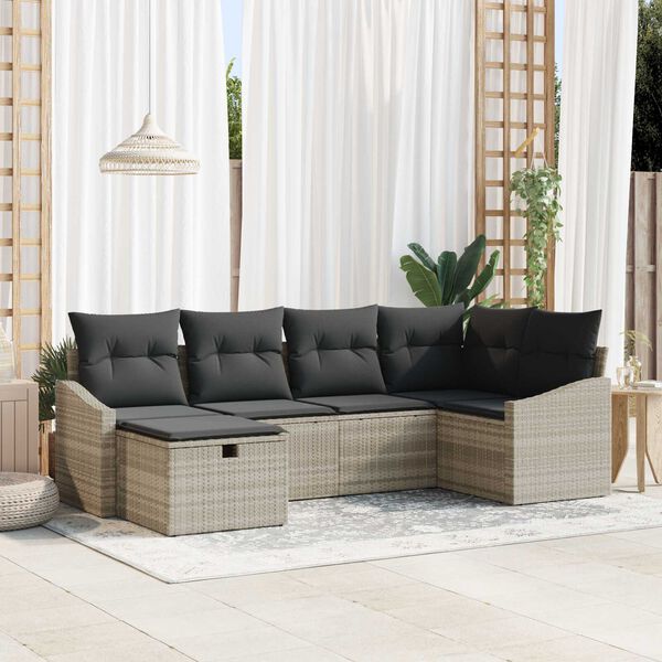 vidaXL Sofa Set mit Kissen 6 pcs Hellgrau und Grau Poly-Rattan