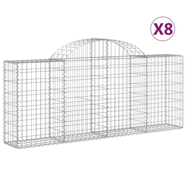 vidaXL Gabionen mit Hochbogen 8 Stk. 200x30x80/100 cm Verzinktes Eisen
