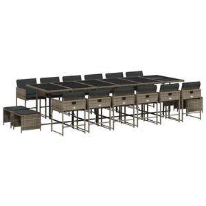 vidaXL 17-tlg. Garten-Essgruppe mit Kissen Grau Poly Rattan