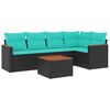 vidaXL 6-teiliges Gartensofa-Set mit Kissen, schwarzes Polyrattan