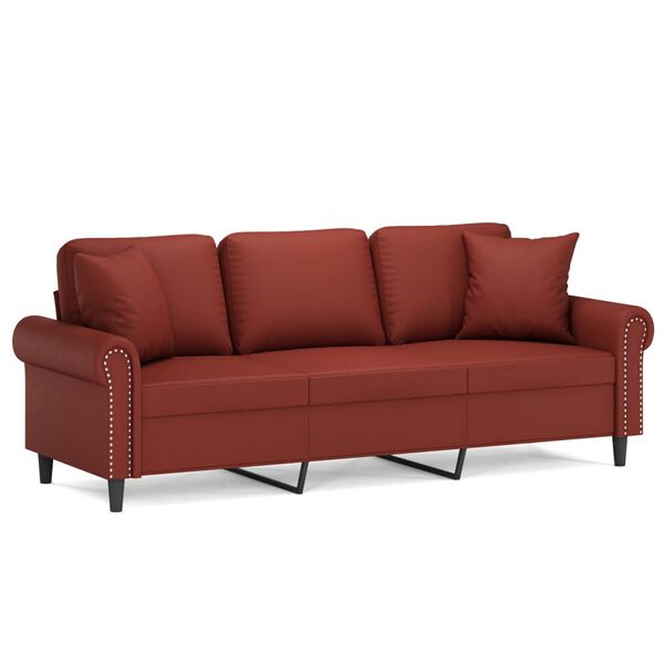 vidaXL 3-Sitzer-Sofa mit Kissen Weinrot 180 cm Kunstleder
