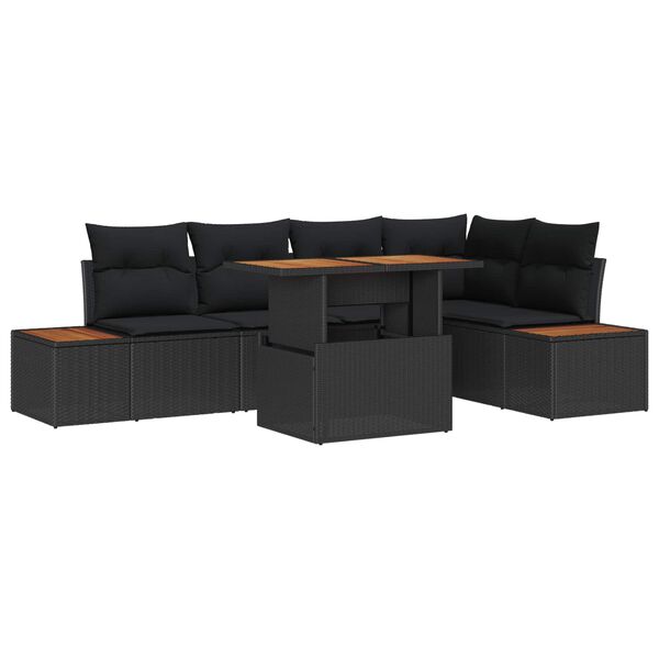 vidaXL Garten-Sofa-Set mit Speicher 6 pcs Schwarz Poly Rattan