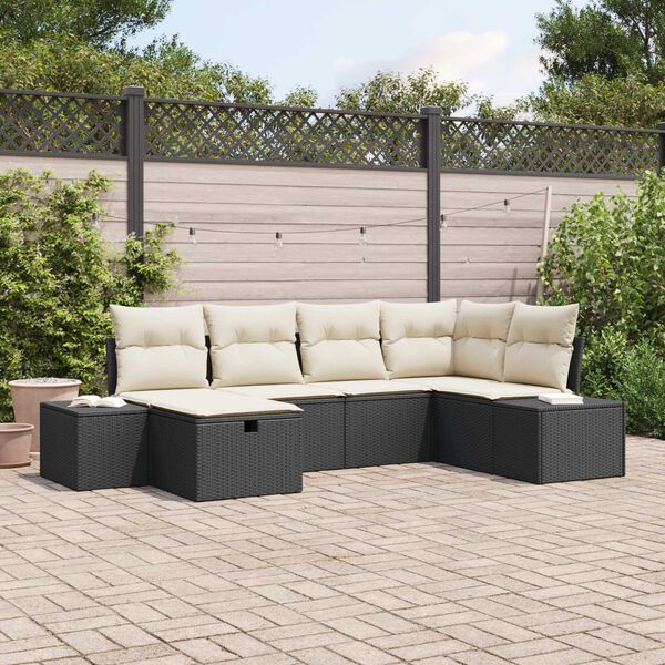 vidaXL Gartensofa-set mit Kissen 6 pcs Schwarz Poly-Rattan
