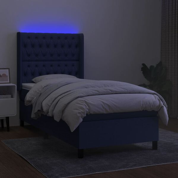 vidaXL Boxspringbett mit Matratze & LED Blau 90x190 cm Stoff