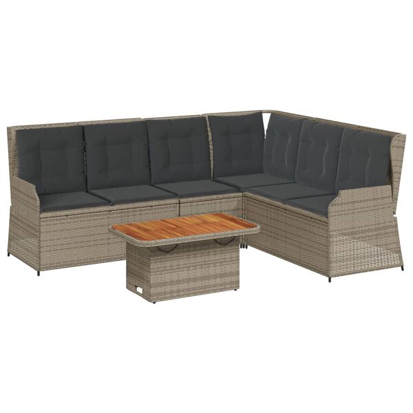 vidaXL 5-tlg. Garten-Lounge-Set mit Kissen Grau Poly Rattan