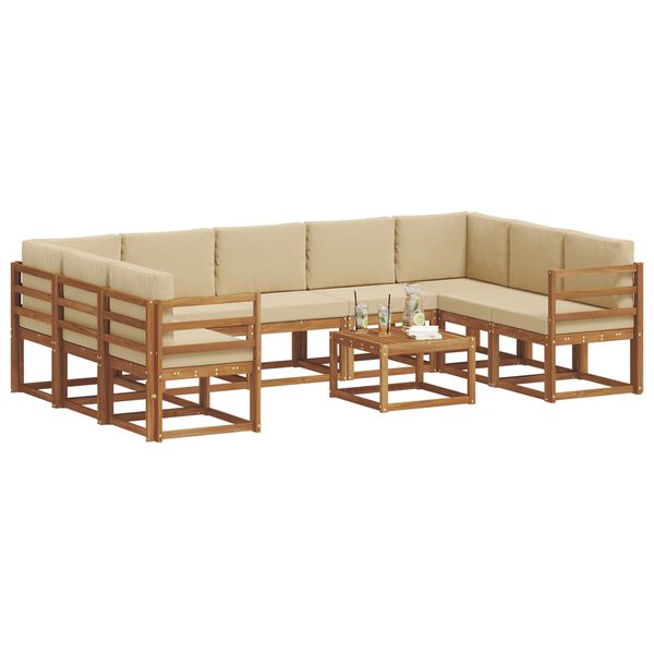 vidaXL Outdoor-Sofagarnitur mit Kissen 10 pcs Natur und Beige