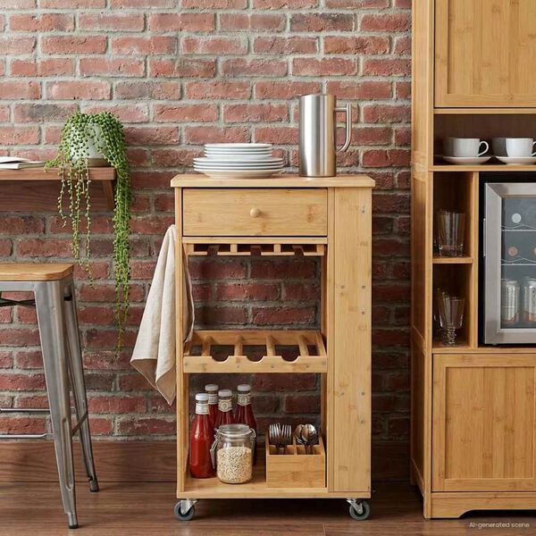 vidaXL K&uuml;chenwagen mit R&auml;dern Natur 47,5 x 36 x 83 cm Bambus