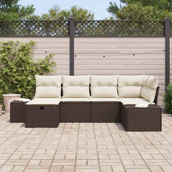 vidaXL Gartensofa-set mit Kissen 6 pcs Braun Poly-Rattan