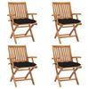vidaXL Klappbare Gartenst&uuml;hle mit Kissen 4 Stk. Massivholz Teak