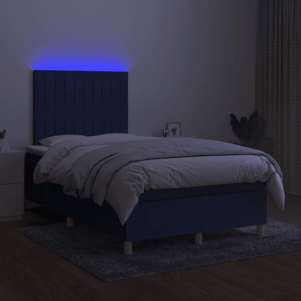 vidaXL Boxspringbett mit Matratze & LED Blau 120x190 cm Stoff
