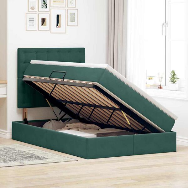 vidaXL Bett mit Stauraum und LED Dunkelgr&uuml;n 120 x 200 cm Samt
