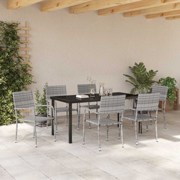 vidaXL Garten Essgruppe mit Kissen 7 pcs Grau Poly-Rattan