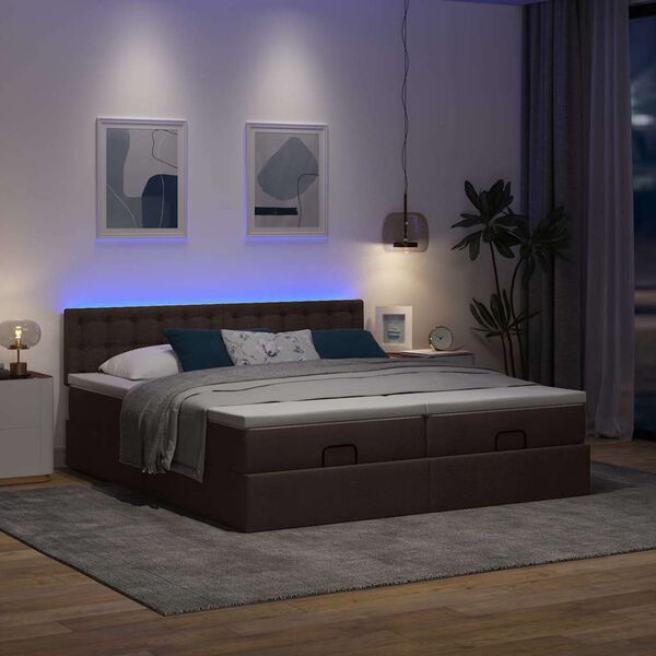 vidaXL Ottoman-Bett mit Matratzen & LEDs Dunkelbraun 200x200 cm Stoff
