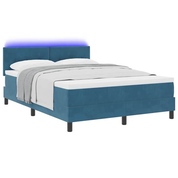 vidaXL LED Boxspringbett mit Matratze Dunkelblau 140 x 190 cm Samt