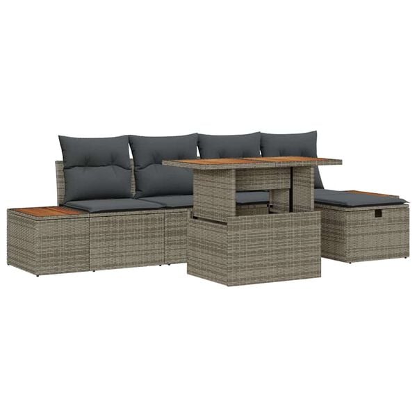 vidaXL Gartensofa-set mit Kissen mit Speicher 6 pcs Grau Poly-Rattan
